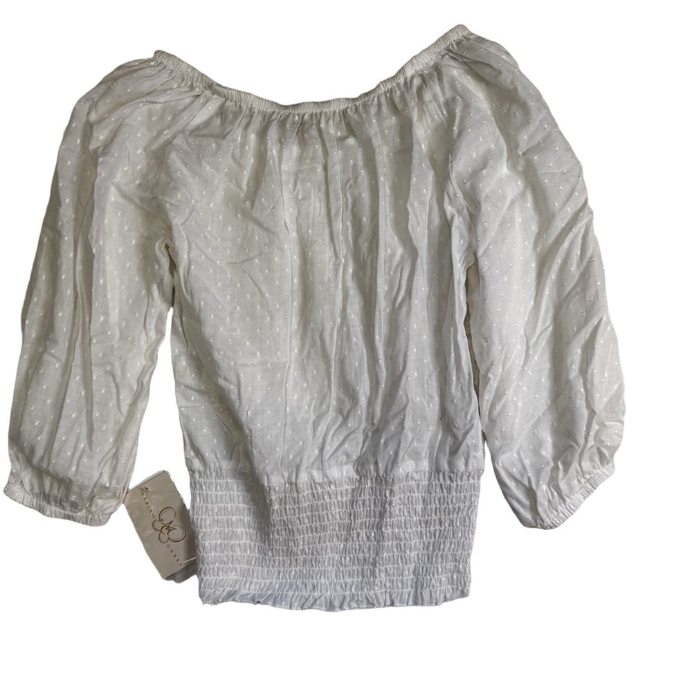 Mariah Carey Collection White Smocked Waist Top Size Small Swiss Dot Pattern NWT - Picture 3 of 10